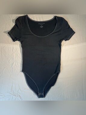 American Eagle Ribbed Scoop Neck Black Bodysuit